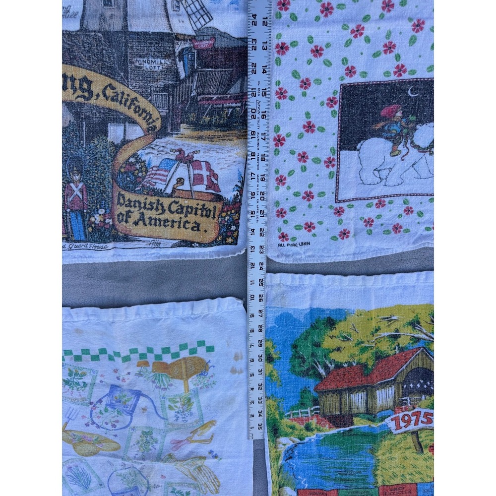 Vintage Tea Towel Lot 1975 Calendar Solvang California Garden Polar Bear Linen - Picture 6 of 7